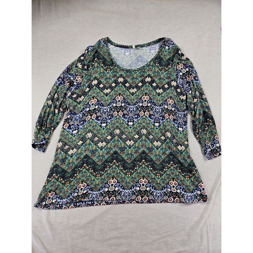 Est. 1946 Womens Green Chevron Floral Paisley 3/4 Sleeve Tunic Top Plus 18/20W